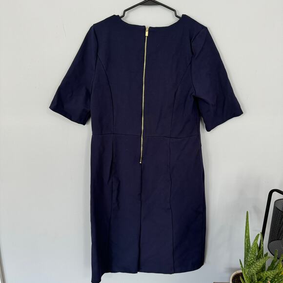 Eloquii Dark Blue Sheath Dress Plus Size 16 Half Sleeves Zipper Back V-Neck - Picture 6 of 8